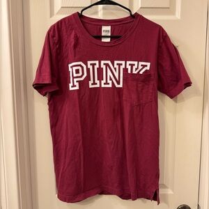 PINK Victoria's Secret Burgundy Tee with White Lettering